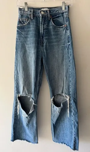 Zara Baggy‎ Wide Leg Distressed Jeans Size 0 thumbnail 1