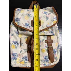 Disney Loungefly Stitch Floral Canvas Mini Backpack Cream Faux Leather Trim thumbnail 2