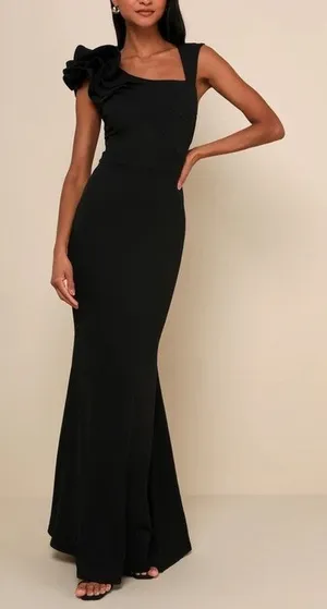 Lulus Lucette Sleeveless Ruffled Mermaid Maxi Dress Gown Black Medium thumbnail 1