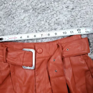 READ Zara Faux Leather Pleated High Rise Belted Shorts Orange XS trf Collection thumbnail 14