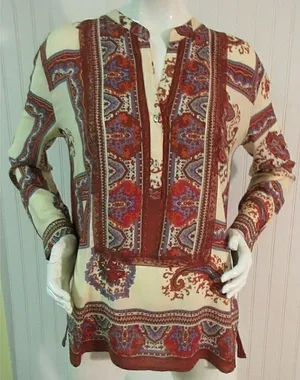 Anthropologie tunic top by Tiny red & cream sz M thumbnail 1