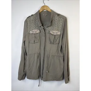 Miss Me Jacket Army Green Dune Drawcord Cotton Embroidered Fairy Grunge Large thumbnail 2