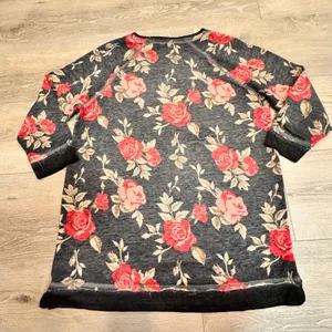CTCTime Floral Rose Print Raglan Sweatshirt Charcoal Gray Red Size Medium‎ M thumbnail 2