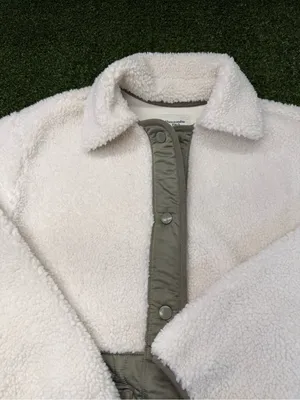 Abercrombie & Fitch Sherpa Quilted Jacket‎ Button Down Olive Green Teddy S thumbnail 3