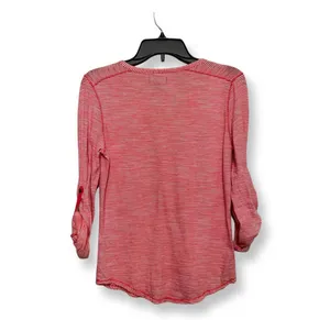 Lucky Brand Womens Henley Shirt RedWhite Stripe Roll Tab Sleeve Pockets S thumbnail 4