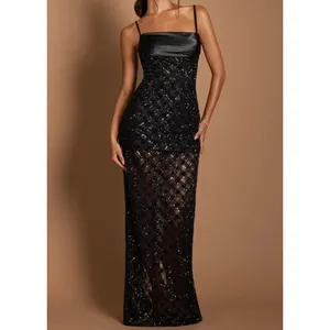 Azazie Atelier Maxi Dress Sleeveless Beaded Size US8 Black thumbnail 11