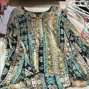 Women's Multicolor Bohemian Top Blue Size XL thumbnail 1