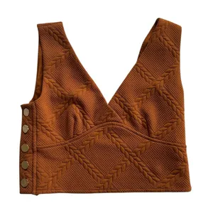 Maeve Anthropologie Button Side Cropped Top Vest Pecan Brown Size XS thumbnail 4