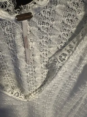 Free People Dream Girl pointelle white Large sweater full sleeve lace neck $135 thumbnail 3