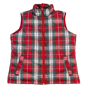 Lands End Women's Tartan Plaid Puffer Vest Medium‎ Petite Down Feathers thumbnail 1