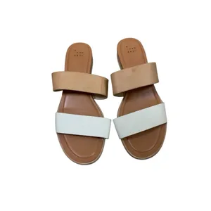A‎ New Day Tan White Double Strap Slide Sandals Comfort Cork Platform Boho 10 thumbnail 2