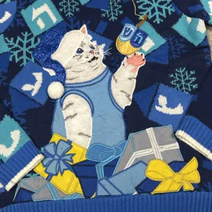 Blizzard Bay Sweater Womens XL Blue Cat Christmas Presents Gifts Ugly Pullover thumbnail 2