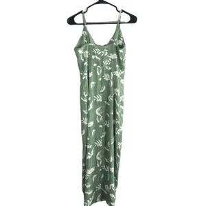 CMZ2005 Green Floral Sleeveless V-Neck Stretch Long Maxi Dress Women Sz XS thumbnail 2
