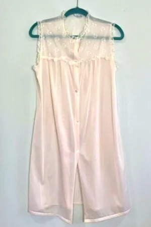 VTG 1950s Eastern Isles Light Pink Nylon Lace Nightgown Size M thumbnail 1