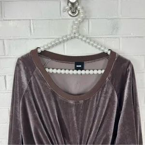 Nude Mocha Brown Velvet Tie Front Oversized Long Sleeve Crop Top Size S thumbnail 4
