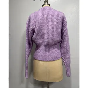 Zara Womens M Fuzzy Sweater Top Pastel Purple Long Sleeve Polyester Wool Alpaca thumbnail 2