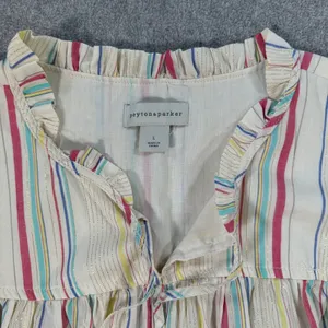 Peyton & Parker Tiered Ruffle Sleeve Babydoll Top Women's Large Stripe Metallic thumbnail 5