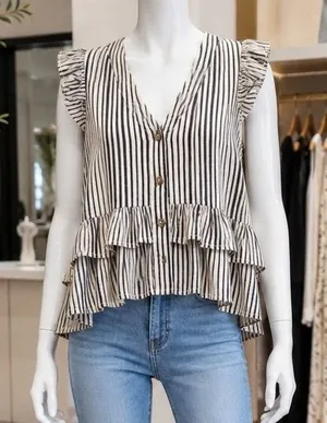 Olivaceous‎ Womens Peplum Top Striped Ruffle Linen Blend Small thumbnail 1
