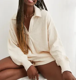 Aerie Cream Collared Crewneck thumbnail 1