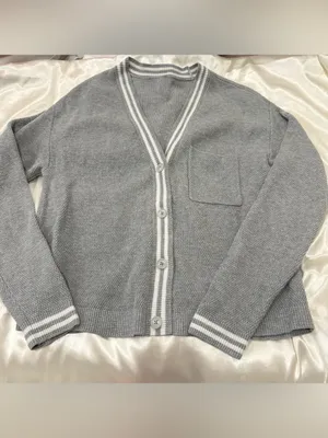 Alo Yoga Tennis Club Cardigan Sweater XS Gray Varsity Preppy Athleisure Chic thumbnail 9