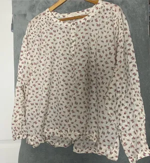 Lucky Brand Cream Blouse with Pink Floral Print XL lightweight boho thumbnail 1