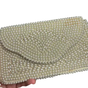 VTG 50s Pearl Beaded Clutch Japan White Evening Bag Glam Coquette Bridal Wedding thumbnail 3