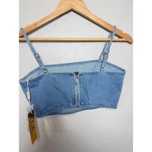Lizette Collection Denim Rhinestone Crop Top Light Wash‎ Blue Sparkly Bustier thumbnail 3
