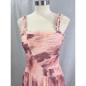 NWT Free People Tessa Smocked Assymetrical Ruched Midi Dress Pink‎ Floral M thumbnail 3