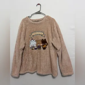 Cute Kawaii Bear Plush Fleece Sweater women’s One Size Cozy Soft Beige(A477)✨ thumbnail 4