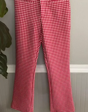 Zara NWT Red Pink Gingham Flare Cropped Pants thumbnail 5