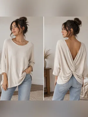 ThirdLove Slouchy Twist Back Cream Modal Oversized Soft Sweater Top XL thumbnail 2