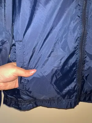 Nike Navy Lightweight Zip Windbreaker Jacket‎ Swoosh Stripe Women’s Medium thumbnail 9