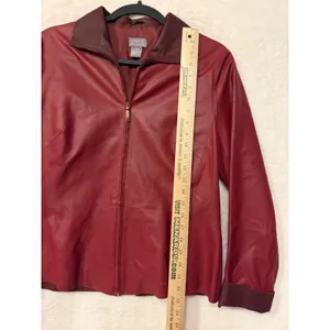 Sigrid Olsen Red Leather Jacket Womens Size 10 Full Zip Collared MIMU8967C thumbnail 2