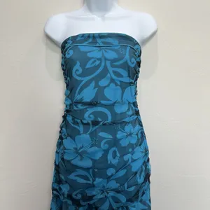 VTG Y2K 90s Sz 10 Asymmetric‎ Dress Fairy Midi HOCO Floral Mesh Strapless Ruffle thumbnail 4