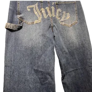 Juicy Couture Rhinestone Carpenter Jeans Wide Leg‎ Dark Wash Denim Size 9/29 NWT thumbnail 4