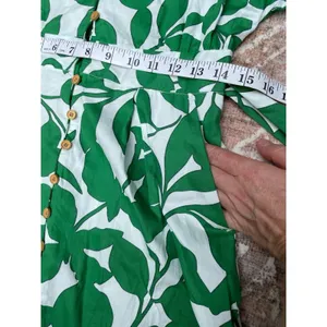 Coastal White Green Botanical Cotton Maxi Shirt Dress Belted Pockets Zara M thumbnail 15