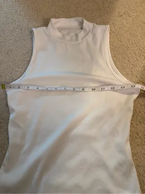 White Ribbed Mock Neck Sleeveless Bodysuit Medium Snap Stretch Top thumbnail 7