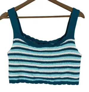 Wild Fable Crop Top Womens M Blue 100% Cotton Knit Y2K 90s Retro‎ Coastal 70s thumbnail 1