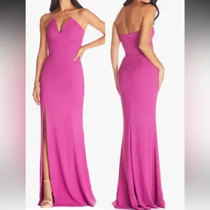 NWOT Dress the Population Fernanda Strapless Evening Gown sz S hibiscus pink thumbnail 2