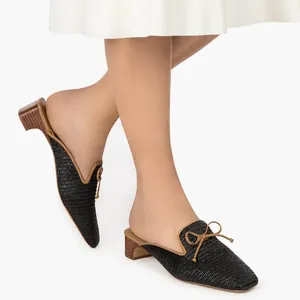 Eric Javits Isla Mule Black Raffia Bow Slide Heel Comfort Designer Flats Size 9 thumbnail 2