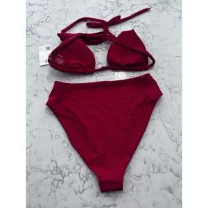 New Quince Cherry Red Italian Triangle Full Coverage Bikini Top High Leg Bottom thumbnail 2