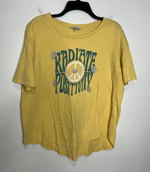 Wildfox radiate positivity hi-low t-shirt yellow‎ womens size XL peace sign boho thumbnail 1