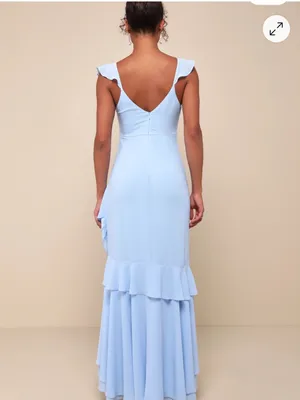 Lulus Charming Event Light Blue Asymmetrical Ruffled Maxi Dress Size Medium thumbnail 2