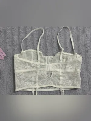 wild fable White Lace Longline Bustier Bralette with Garter Straps thumbnail 4