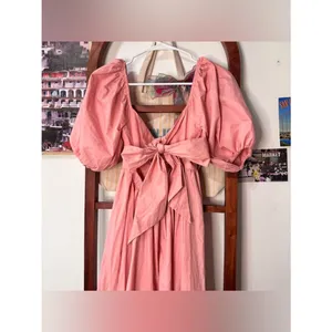 Abercrombie and Fitch O-Ring Backless Midi Puff Sleeve Dress Pink thumbnail 6