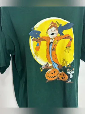 Fruit of the Loom Vintage scarecrow fall Halloween decor Green T‑Shirt top size large thumbnail 2