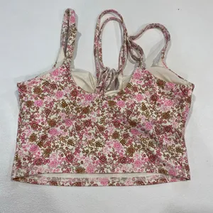 JoyLab Floral Longline Sports Bra Small Pink Brown Strappy Yoga Crop Top thumbnail 4