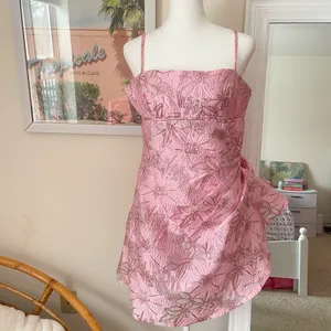 Selfie Leslie Sterling Gathered Waist Embroidery Mini Dress in Pink Size Large thumbnail 4