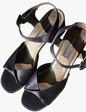 Unlisted Navy Blue Satin Block Heel‎ Sandals Strap Platform U47253 Size 10 thumbnail 1