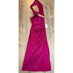 Taylor Women's Pink Rosette-Trim Halter Ruched Side-Slit Gown Dress Size 8 thumbnail 4